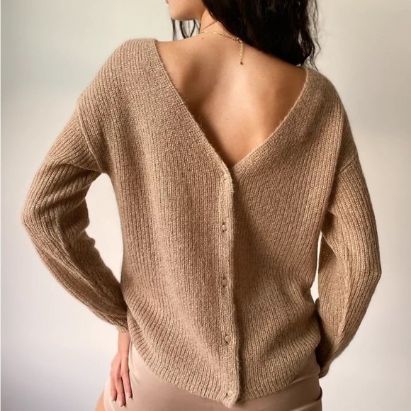 WILFRED Camel "Tannin" Front To Back Alpaca Blend Button Up Sweater Size XXS - Picture 1 of 8